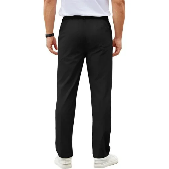Coofandy Men Black Elastic Waist Business Dress Pants with Pockets